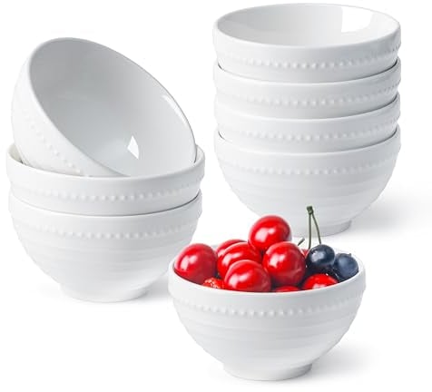 NUTRIUPS Small Bowls, 300ml Ceramic Dipping Bowls, 11.4x6cm Dessert Rice Bowl, Tapas Bowls, White Snack Bowl, Oven & Microwave Safe, Set of 8
