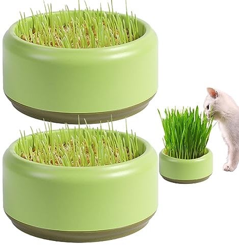 Hperu 2Pcs Cat Grass Growing Kit,Cat Grass Planter Practical Round Cat Grass Cups 5.3 Inch Convenient Cat Grass Growing Kit Household Cat Grass Nursery Seed Sprouter Tray