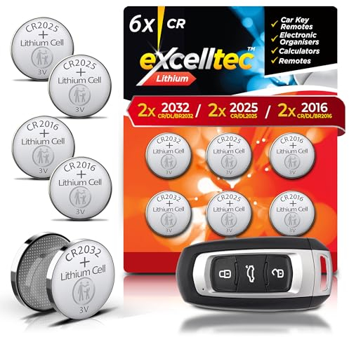 SOL 6pk 6pk Lithium Power Coin Battery, Car Key Fob Batteries Assorted 3V CR2032, CR2025, CR2016 Flat Batteries, Long-Lasting and Reliable for Scales, Watches, Remote Controls, and Small Electronics