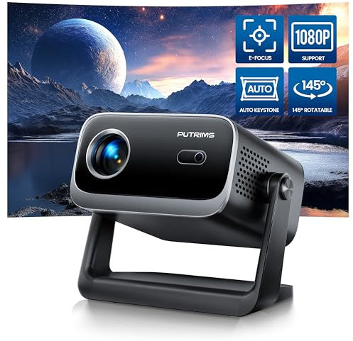 Proiettore Portatile【E-Focus/Auto Keystone】20000 Lumen 1080P Full HD 4K Support, Videoproiettore Wifi Bluetooth Mini Proiettori con Base Ruotabile 145°, Zoom 100%-50%, Antipolvere per Home Cinema