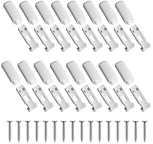 16Kit 32 Stück Plissee Ersatzteile klemmträger, Spannschuhe für verspannte Plissees, für Klebeträger und Stick & Fix Front Klebeplatten(weiß)