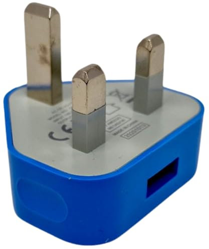 Electoys USB Type A Charger - Blue, 5V 1A, UK 3 Pin Plug, Compatible with iPhone, Samsung, Redmi, Huawei, HTC, LG