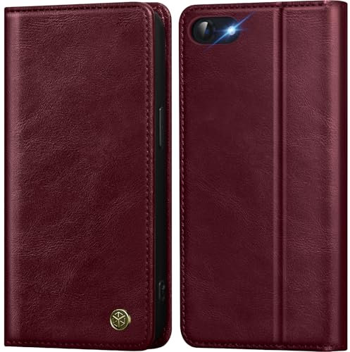GUCASBE Handyhülle für iPhone SE 2020/2022 Hülle iPhone 7 / iPhone 8 Hülle Premium PU Lederhülle Wallet Flip Case mit Kartenfach Standfunktion RFID Schutzhülle Klapphülle für iPhone 8/7/SE, Weinrot