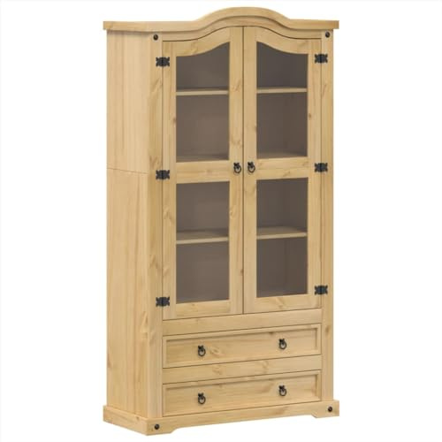 Willood Vitrine Corona Wohnzimmer Küche Glas Vitrine 99x43x187 cm Massivholz Kiefer