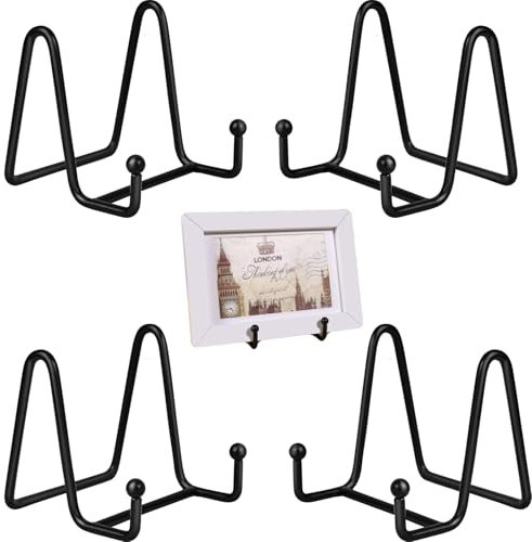 FEADBYT Staffelei Tellerständer, Staffelei Aufsteller Teller Ständer Metall, Schwarz Halterung Bildaufsteller, Display Ständer, fuer Bilderrahmen, Foto (Schwarz, 7.5cm)
