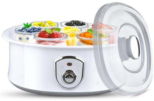 IINCOOY Machine À Yaourt Automatique, Mini Yaourtière Électrique, Fermenteur D'enzymes, Yaourt avec 7 Verres Natto, Machine De Fermentation du Vin Et du Riz