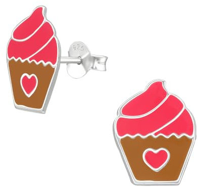 Monkimau Cupcake Kinder Ohrringe | 925 Silber | Mädchen Ohrstecker Schmuck | Hypoallergen & Nickelfrei | Kinderohrringe Geschenkidee