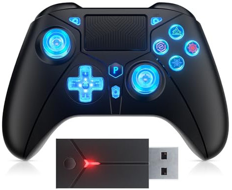 Dinosoo RGB Wireless for PS5 Controller, Compatible with PlayStation 5|PlayStation 4|PC, Supports Remap and Adjustable Turbo, Controller Full Functions Support, with 2.4g Adapter - White