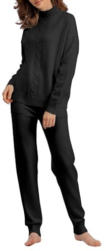 Pigiama in pile da donna di Natale Caldo Loungewear Donna Autunno Inverno Tinta unita Manica Lunga Dolcevita Maglione Maglia Pantaloni Gamba Larga Versione Allentata Di Abbigliamento Casual Home Wear