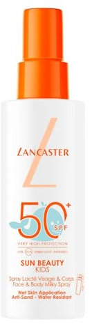 Lancaster Sun Beauty Kids Face & Body Milky Spray SPF50 150ml | Broad Spectrum Sun Protection | Soothing Finish & Ultra Lightweight | Water-Resistant | Anti-Sand Effect | Suitable for Sensitive Skin