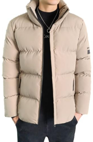 ZEMALON Langarmjacke Mode Verdicken Warm Kältejacke Jugend Klassisch Paar-Outfit Baumwollejacke Leichte Komfortabel Casual Winterjacke Herren G-Khaki XL