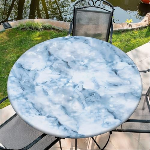Outdoor Runde Tischdecke mit Gummizug Ø 36in(90cm)- Elastisch Garten tischdecke mitBlauer Batik-Farbstoff Muster Passend für 75-85cm