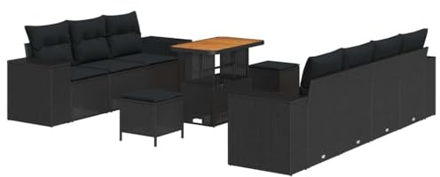 vidaXL Garten-Sofa-Set mit Kissen 10 pcs Schwarz 90 x 55 x 71 cm, Garten und Terrasse, Flexible Sitzmöglichkeiten, Verstellbare Füße, Patio Lounge, Stauraum, Modularer Sofa, Außenentspannungsset