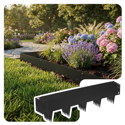 VOUNOT® 5M Galvanised Steel Garden Edging, Flexible Metal Lawn Border, Heavy Duty 1.5mm Thick, 106x18cm Panels, 5 Pack, Black