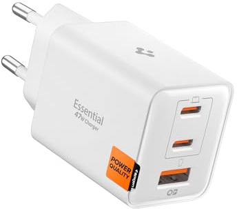 Spigen ArcStation Essential GaN 47W 3-Port USB-C Ladegerät, Weiß | PPS Schnellladegerät, PD 3.0 Power Charger Adapter für iPhone 17, Samsung Galaxy S26/Z Fold 8, Google Pixel 11 Pro XL Fold