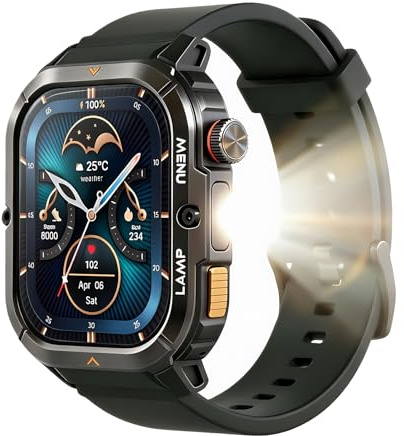 AGM Legion 3 Ultra-Rugged Smart Watch, 1.95 AMOLED Display, 5ATM Waterproof, Bluetooth Calling/Message, SPO₂/Heart Rate/Sleep/Motion Tracking, 100+ Sport Modes, Multiple Reminders/Flashlight