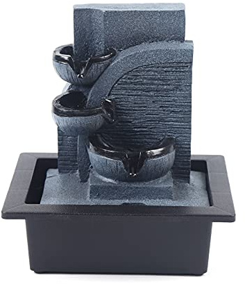 Zimmerbrunnen Tischbrunnen mit LED Licht und Wasserfall, Brunnen Dekoration Feng Shui Zimmerbrunnen aus Kunstharz in Steinoptik, für Meditation, Entspannung und als Geschenkidee, 23 * 17.5 * 29cm