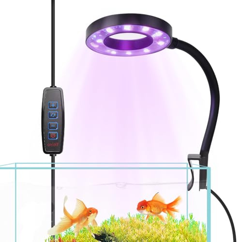 Aquarium Light for Fish Tank, 8W Clip On Fish Tank Light | 360° Adjustable Light Arm,USB Moving Aquarium Lamp with Full Spectrum,Dimmable Brightness Light for 3.8 to 38 L Fish Tanks