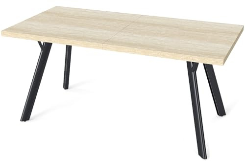 LEWE Esstisch 160 x 80 cm, Rechteckig Esszimmertisch Holz für 6–8 Personen | Küchentisch mit Schwarz Metallbeinen, Moderner Tisch Ideal für Esszimmer & Küche & Wohnzimmer, Travertine Beige