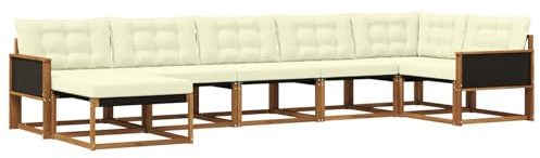 vidaXL Outdoor-Sofagarnitur mit Kissen 7 pcs Natur und Creme, Moderne Garten-Sofa-Garnitur, langlebige Möbel, schicker Sitzplatz, wetterfest, Bequeme Relaxoase