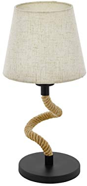 EGLO Tischlampe Rampside, 1 flammige Vintage Tischleuchte im Industrial Design, Nachttischlampe aus Stahl und Stoff, Farbe: Schwarz, creme, Fassung: E27, inkl. Schalter