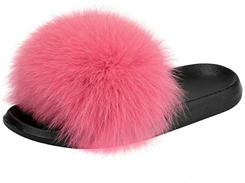 AONEGOLD Scarpe Donna Ciabatte Pelliccia Slippers Sandali con Punta Aperta Pantofole Pelose Diapositive Fluffy Infradito (Rosa,36/37 EU)