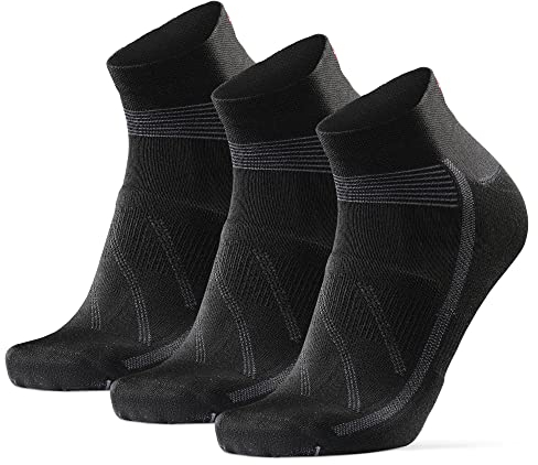 DANISH ENDURANCE Kurze Fahrrad Socken, Sommer Rennrad Socken, Gepolstert, Unisex, für Herren & Damen, 3 Paar, Schwarz, 43-47