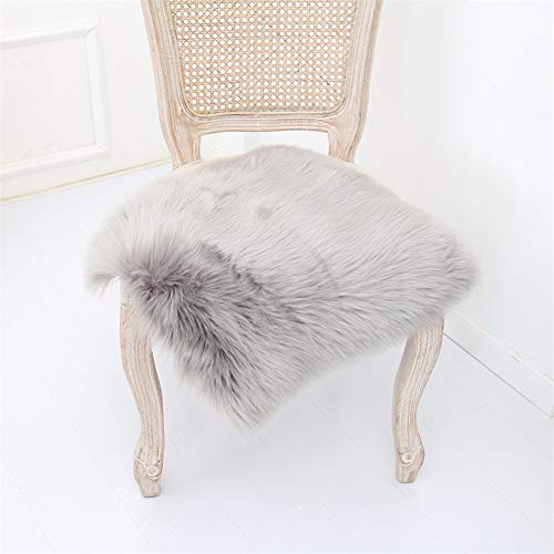 Martin Kench Faux Lammfell Sitzkissen, Schaffell Sitzauflage Longhair Fell Optik Nachahmung Wolle Sofa Matte (Grau,40 x 40 cm)