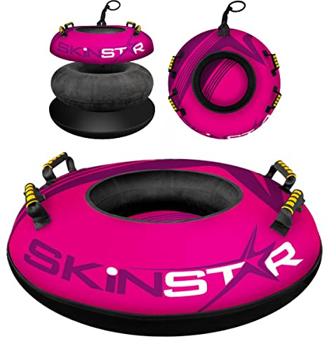 SkinStar Aufblasbare Schlitten Snow Tube Schlitten Bob Rodel Reifen Schneereifen Snowtube mit Griffen Ø100cm pink