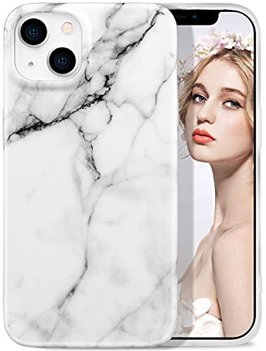 Imikoko Compatible with iPhone 13 Case, Marble Pattern White Cover for iPhone 14 6.1 Inch