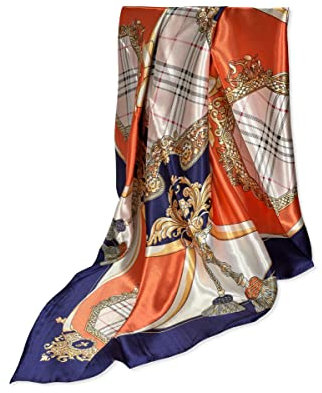 GLORIS Seidenschal Damen 90x90cm Blau Orange Elegante Seidentuch Haare Seidentuch Damen Halstuch Damen Elegant Satintuch Halstuch Seide Bandana Tuch Kopftücher Damen Ansatz Scarf