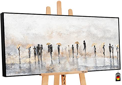 YS-Art XXL Abstrakt Acryl Gemälde auf Leinwand mit Rahmen Sommerregen handgemalte Wandbilder Wohnzimmer modern Wohndekor Regen Bilder echte Kunst 120x60 cm