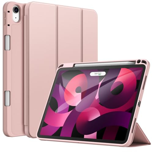 JETech Case for iPad Air 11-Inch M3/M2 (2025/2024), iPad Air 5/4 (2022/2020 5th/4th Generation 10.9-Inch) with Pencil Holder, Slim Tablet Cover with Soft TPU Back, Auto Wake/Sleep (Rose Gold)
