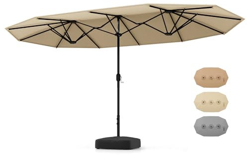 RELAX4LIFE Ombrellone Doppio da Giardino 451,5 x 264 cm, Ombrellone da Esterno con Manovella e 2 Sacchi di Sabbia, per Giardino, Patio e Terrazzo (Beige, 451,5 x 264 x 278cm)