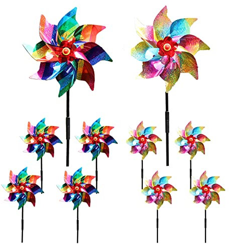 Wleozys 10Pcs Reflective Bird Repellent Windmill, multicolor Reflective Birds Deterrent, Repellent Windmills Scare Birds to Keep Birds Away From Your House,Window,Garden,Farm (10)