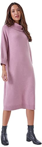 Roman Originals Women Roll Neck Knitted Dress - Ladies Spring Everyday Summer Evening Vacation Work Holiday Long Sleeve Smart Casual Comfy - Light Pink - Size 16