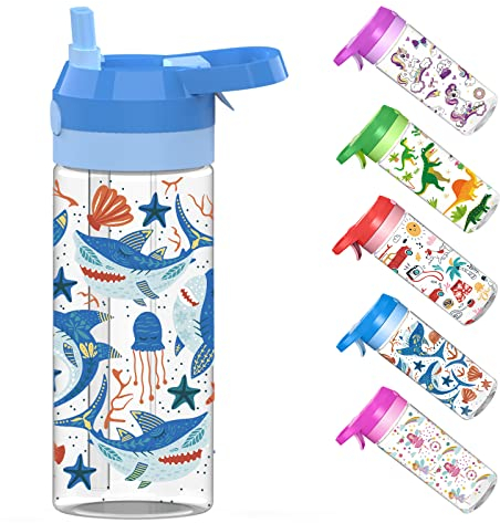 SUPERFA Kids Water Bottles with Spray Mist, BPA Free Kids Drinking Bottles with Spray, 420ml Spray Water Bottle for Kids School and Cooling, Blue
