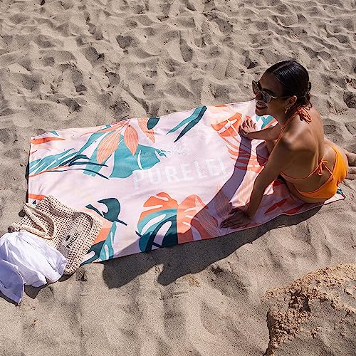 Purelei® Tropical Rainbow Strandtuch, Rosafarbenes Strandtuch für Männer und Damen mit tropischem Blätter-Print in bunten Farben aus Baumwolle und Polyester, Geschenke für Frauen, 100 x 180 cm