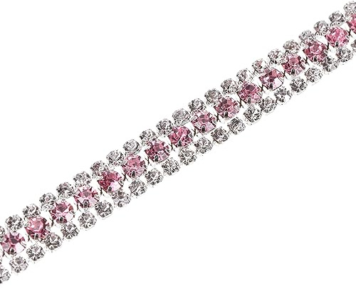 QUARKZMAN 1 Iarda 3 Righe Strass Catena, 8,5 mm Brillante Cristallo Chiudi Artiglio Catena Rifiniture per Fai da Te Gioielli, Abbigliamento, Borse (Argento, Rosa, Bianco)