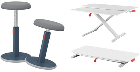 Leitz Ergo Set Active Sitz-Steh-Hocker + Schreibtisch-Aufsatz mit Tastaturablage, Bürohocker mit 46 cm bis 79 cm Höhe, Aufsatz für Monitore & Laptops, TÜV & IGR-Zertifiziert, 65180089 + 65320085