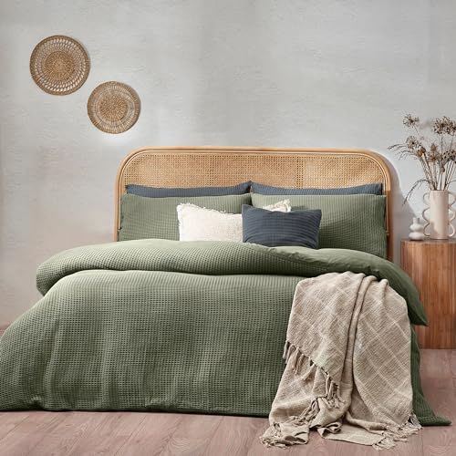 Yard Bettwäsche-Set aus 100% Baumwolle, grobes Waffelmuster, Eukalpytus