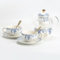 TAMTAK Service à thé de l'après-midi de Style Anglais, théière à Fleurs, Tasse à thé en Verre, Tasse à café et Soucoupe en Porcelaine Bleue et Blanche