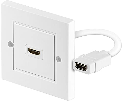 CABLEPELADO Placa pared toma HDMI, Toma de Pared HDMI, Panel de Conexión HDMI, Caja de Conexiones HDMI para Pared, 86 mm x 86 mm, Diseño empotrable, HDTV FULL HD 3D 4K, PVC, Blanco (1x hdmi)
