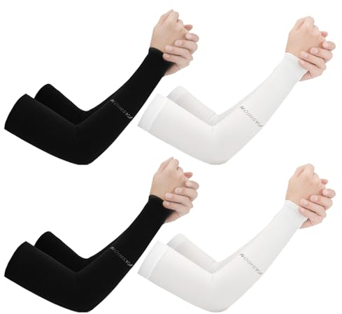 EUPSIIU 4 Paar Armstulpen, Sport Armlinge, Arm Ärmel mit UV Sonnenschutz, Ärmel Rutschfest Armwärmer Sleeves, für Radfahren Angeln Golf Basketball Fahren Wandern Laufen (Schwarz,Weiß)