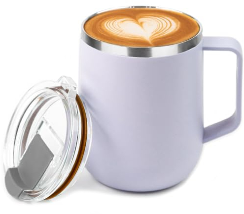 Bugucat Kaffeebecher To Go 500ML, Thermobecher Edelsthal Isolierbeche,Kaffeebecher Thermo mit Auslaufsicherem Decke und Griff, Coffee Mug Cafe Becher für Wasser Kaffee Tee Heißes Kaltes, Lila