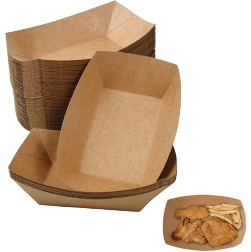 Wisebom 100 Piezas Cuenco Cartón Kraft Bandeja Contenedores, 17.5 x 12.5 cm Cuencos Plato Resistente al Aceite y Agua para Patatas Fritas Snack Curry Salchicha Ensalada Macarons Aperitivos