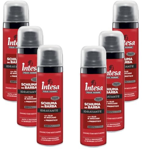 Intesa Pour Homme Feuchtigkeitsspendender Rasierschaum mit Avocadoöl und Präbiotikum 50 ml für unterwegs (6 Einheiten)