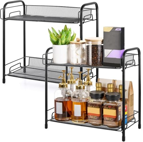 YAYODS 2 Pack Coffee Station Organizer, 2 Tier Countertop Coffee Bar Stand for Kitchen Worktop, Tea & Coffee Storage Shelf, Coffee Corner Organiser Rack, 36x17x33cm