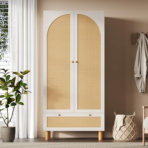 Xwiny Kleiderschrank mit 2 Türen, 1 Schubladen, Garderobenschrank mit Kleiderstange und Kippsicherung, Geeignet für Schlafzimmer und Flur, Holz, 85x52x180 cm