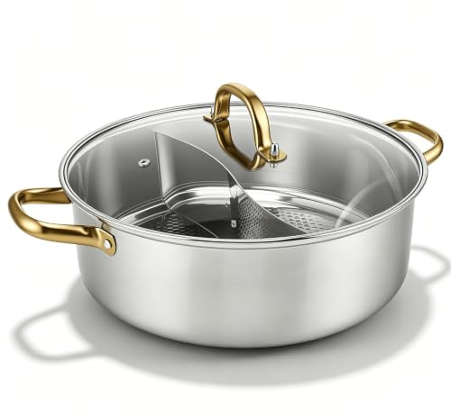 Hot Pot Yin Yang Hotpot en acier inoxydable - Casserole chinoise pour poêle à induction - Convient à tous les types de plaques de cuisson - Passe au four (32 cm)